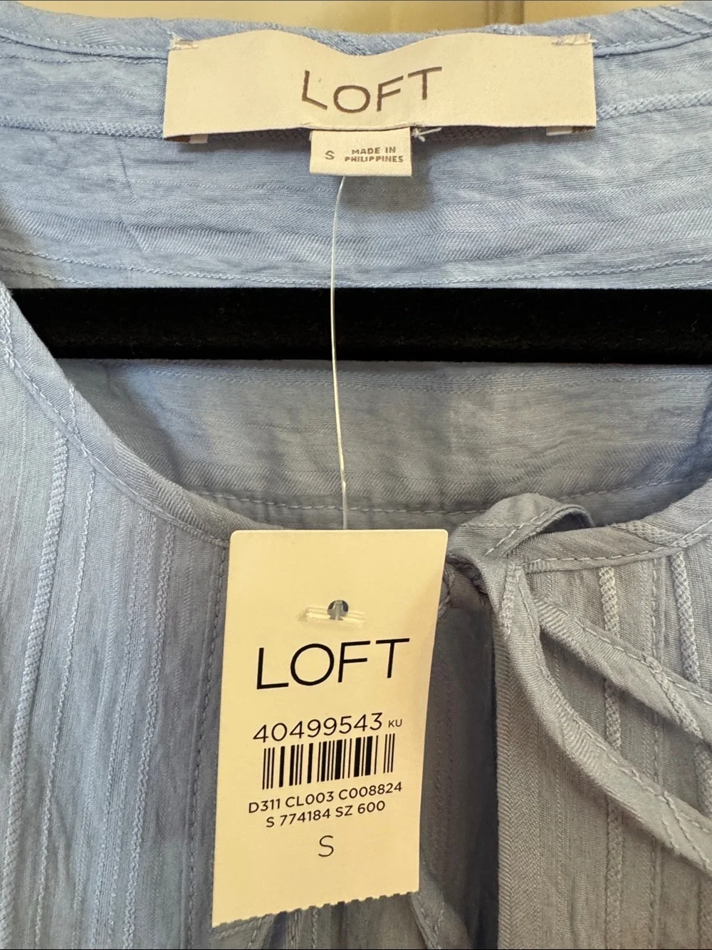 LOFT Pale Blue Tie-Front Puff Sleeve Blouse